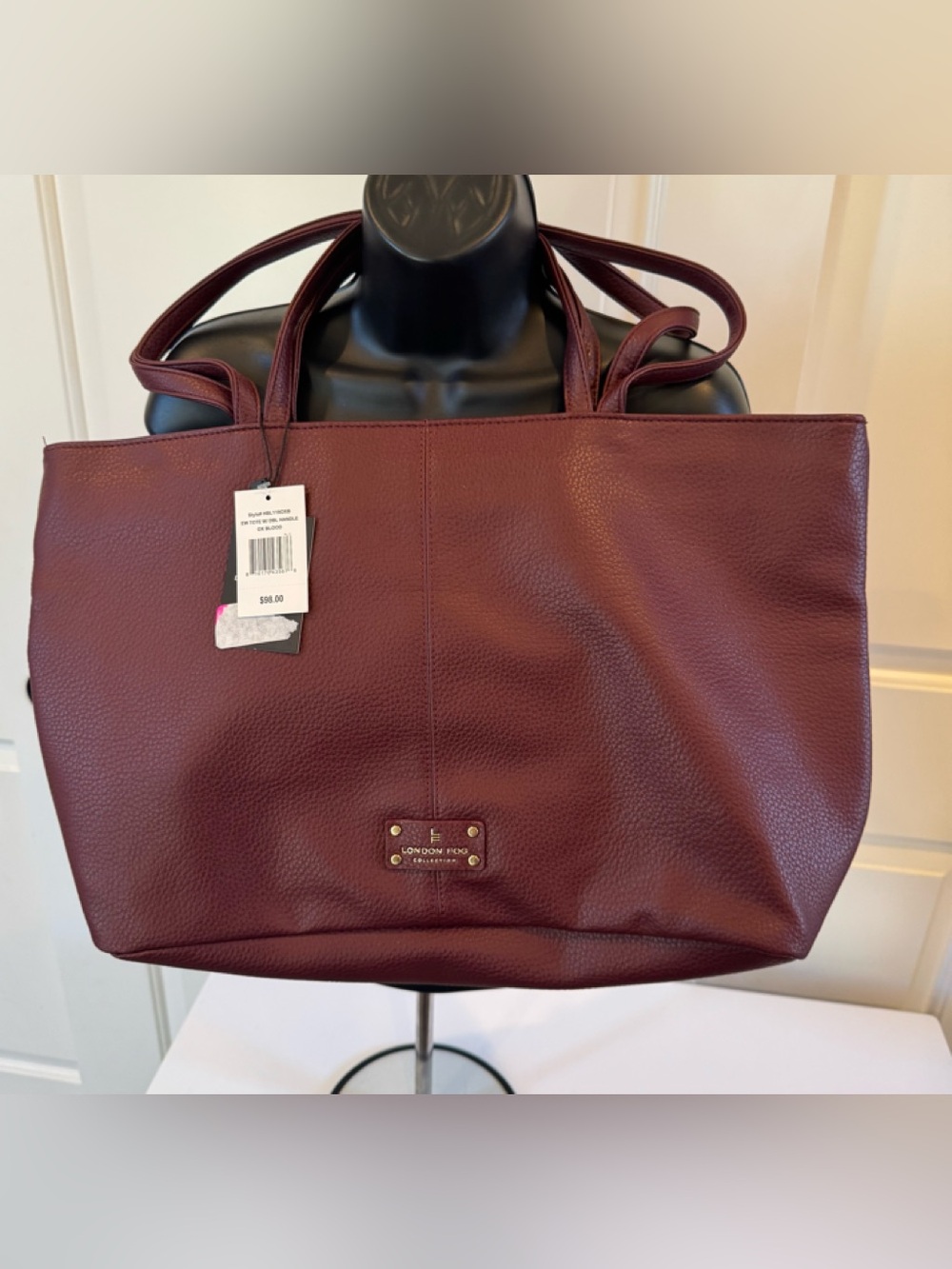 London Fog Burgundy Pebbled Tote Bag